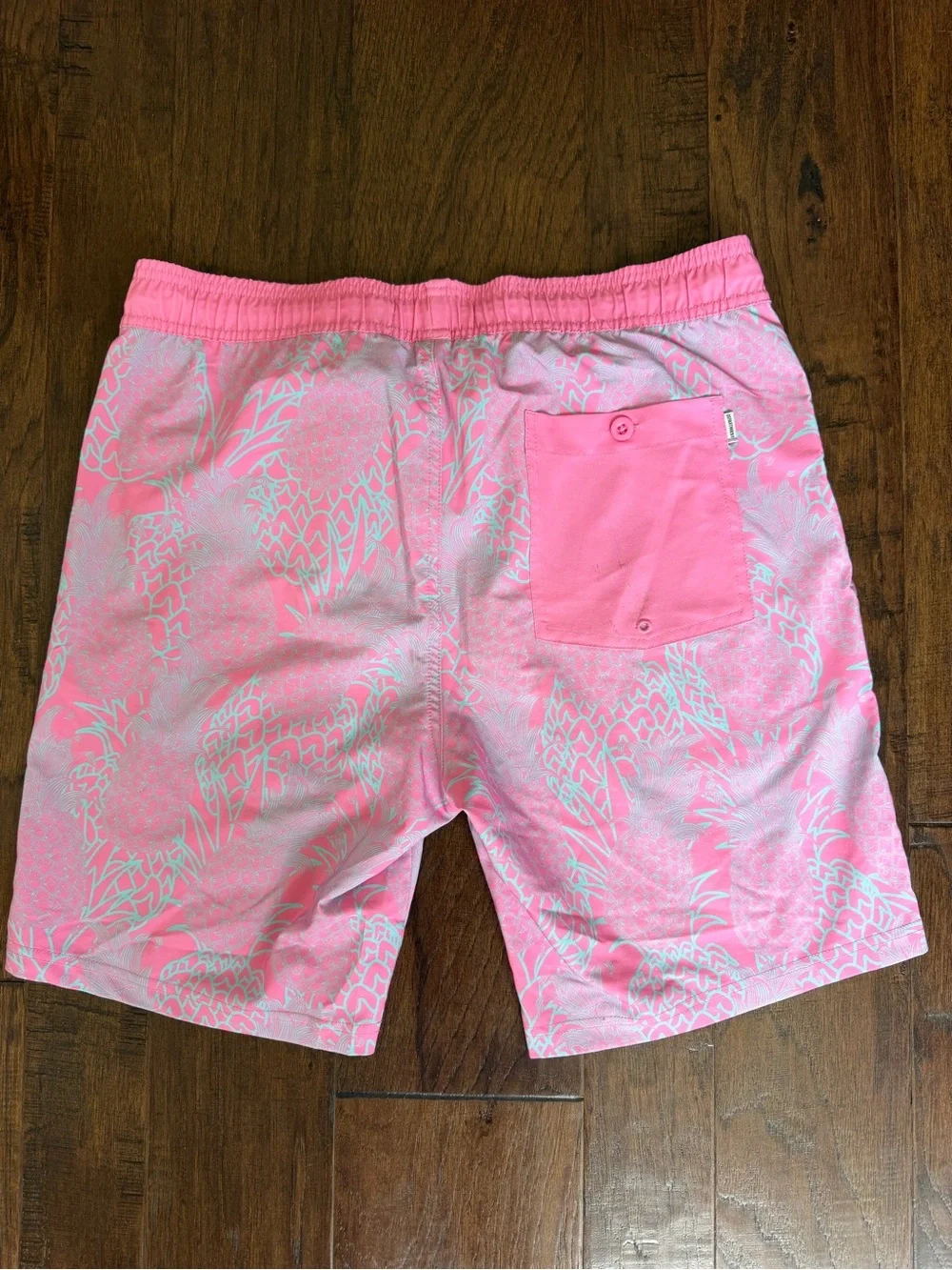 Men's Pink Pineapple-Pattern Swim Trunks with Drawstring Waist